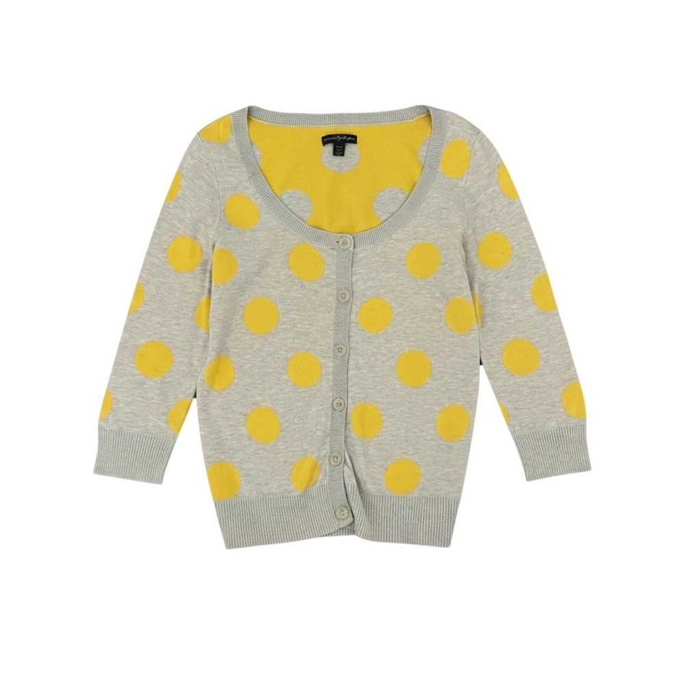 American Eagle Outfitters Polka Dot Cardigan Yellow Polka Dots Medium Y2K Preppy